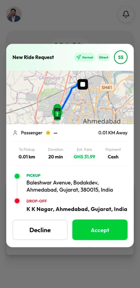 AXX Ryde Driver app screen