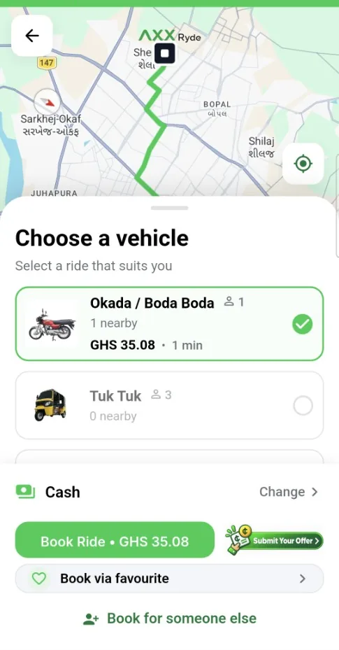 Book your ride online in the AXX app