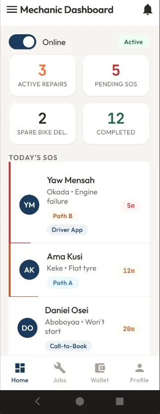 AXX Ryde Mechanic app screen
