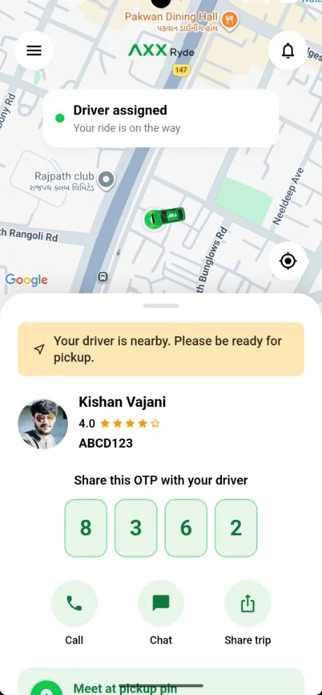 AXX Ryde app screen